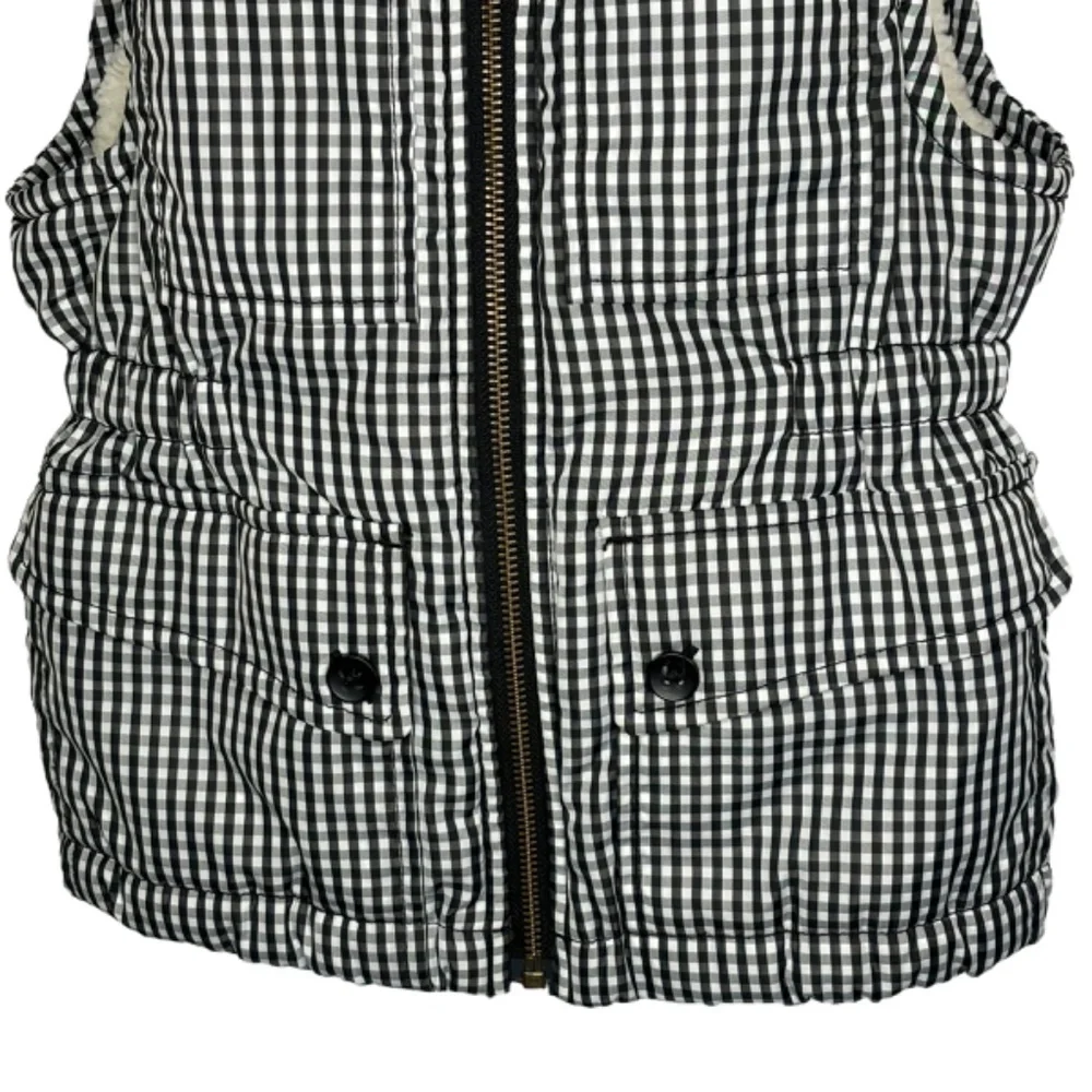 GAP Kids Girls Vest Jacket Black White Gingham Sherpa Lined‎ Zip Up Sleeveless